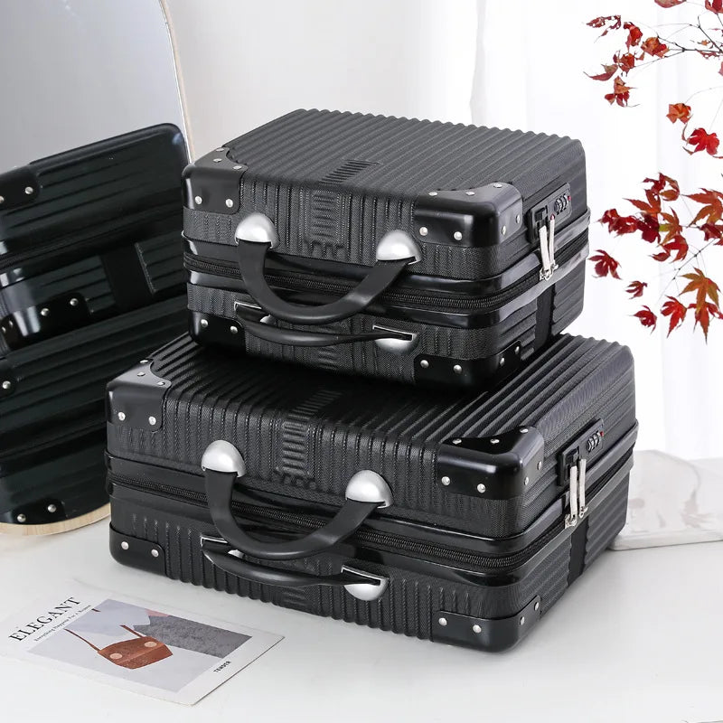 Portable Mini Luggage for Women, Lightweight Cosmetic Bag, Carry-on Travel Case with Lock