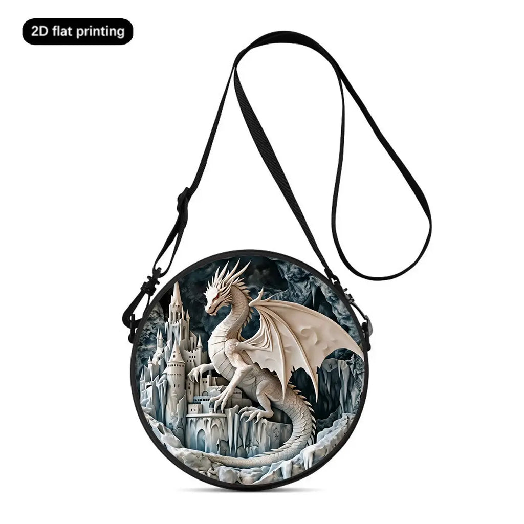 Dinosaur Print Round Shoulder Bag Casual Messenger Bag for Woman Best Gifts 2D Flat Casual Daily Crossbody Bag