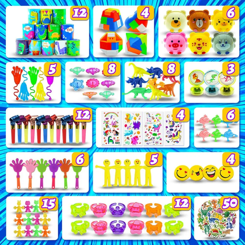 Boxed 206 Pcs Party Favors Set for Birthday Wedding Children's Day Carnival Celebration Christmas Party Favors Classroom Prizes