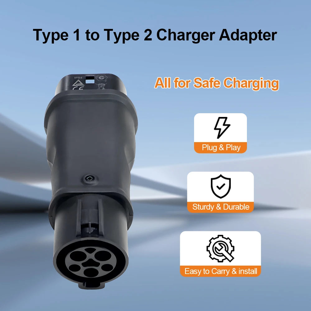 GOODCELL Type1 to Type2 32A 1Phase 7.2kw Max EV Charger Adapter J1772 to IEC62196 EV Charger Converter