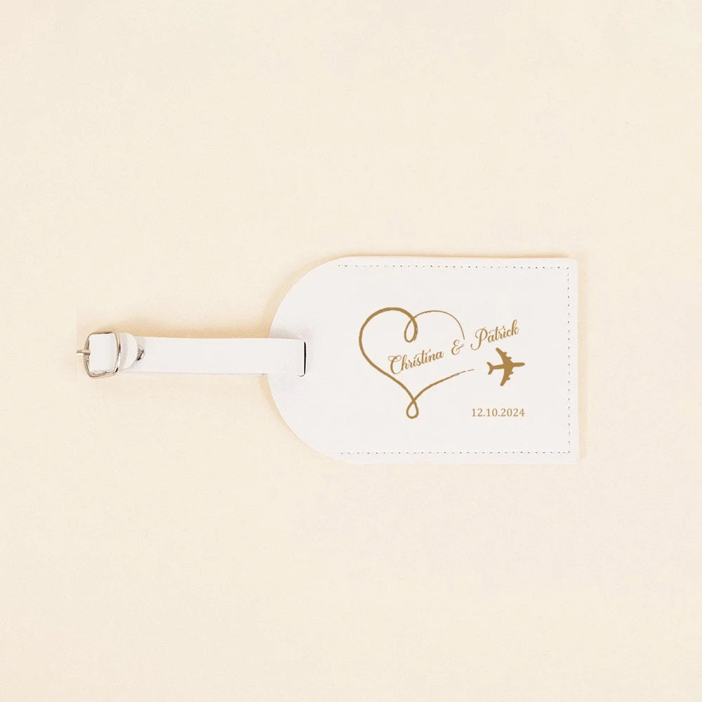 Personalized Pu Leather Luggage Tag Monogrammed Couple Travel Baggage Label Tags Wedding Bridal Shower Gift for Family Friends