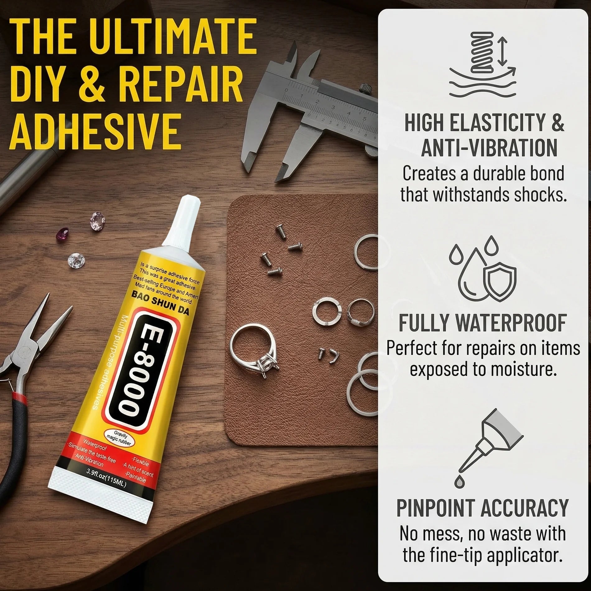 E8000 Glue 15ml 25ml 50ml 110ml Strong Multipurpose Adhesive DIY Jewelry Mobile Screen Repair Waterproof Transparent Metal Glass Plastic