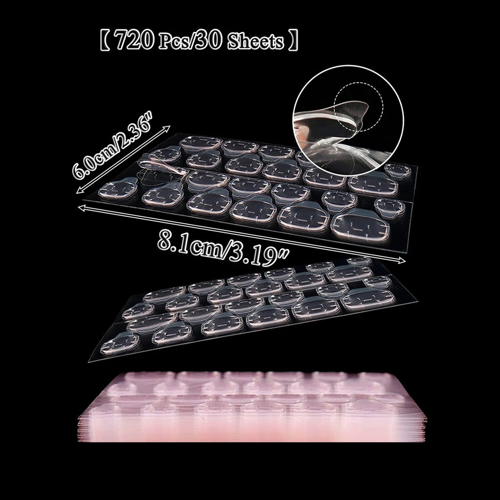 30 TO 160 Sheets Transparent Nail Adhesive Jelly Double-Sided Glue Stickers for Press On Nails & False Nails (24 Pills/Sheet)