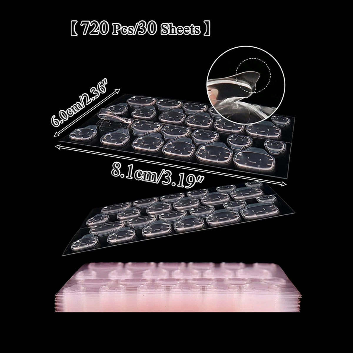 30 TO 160 Sheets Transparent Nail Adhesive Jelly Double-Sided Glue Stickers for Press On Nails & False Nails (24 Pills/Sheet)
