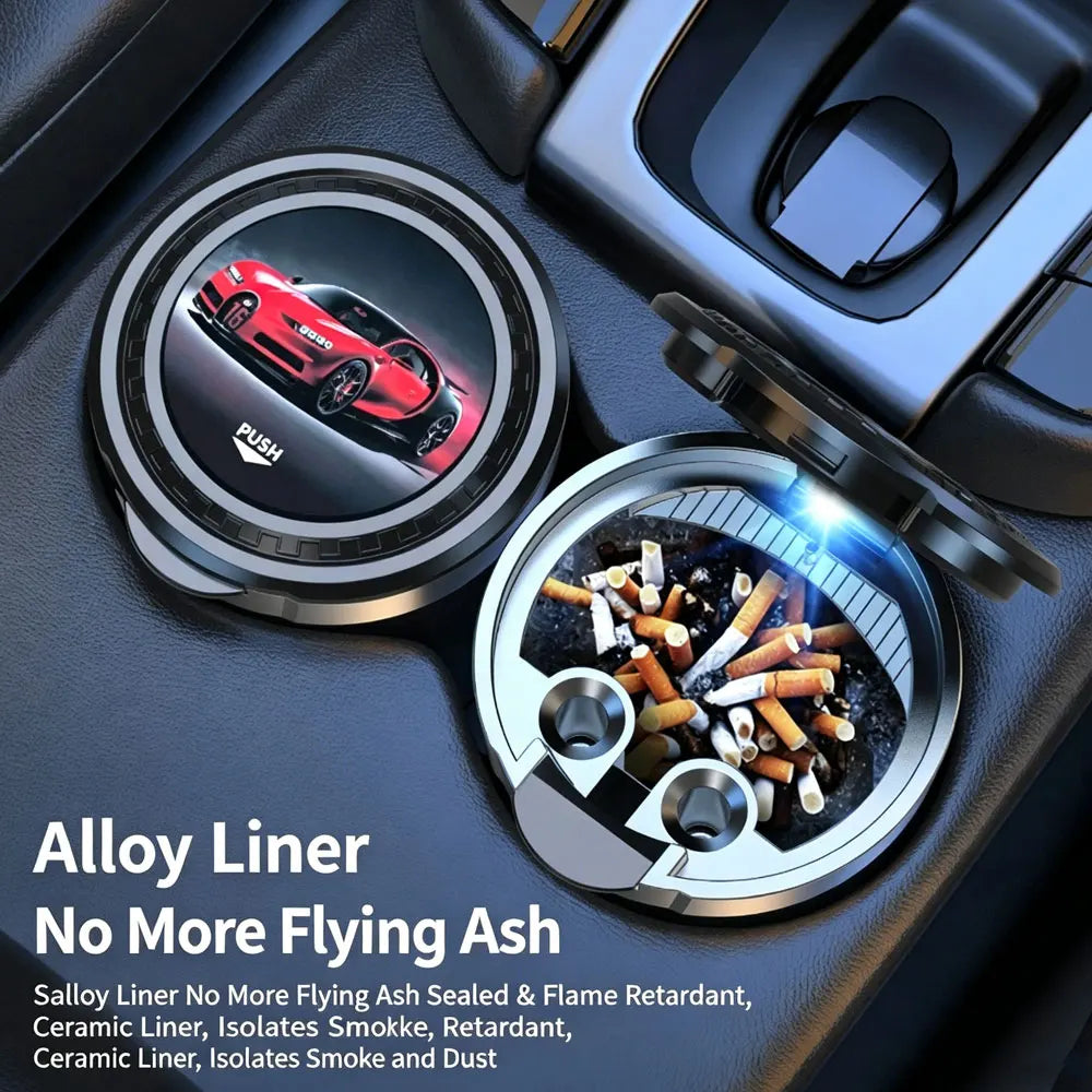 Car accessories - Car ashtray with lid, multi-functional, LED lighting, vehicle portable, one-key opening, personalized