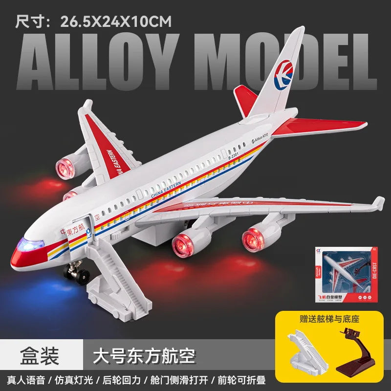 1pc China Eastern A380 Airplane Model Toy Metal Doors Opened Music Light Pull Back Wheels Aircraft Collection Gifts Ornaments