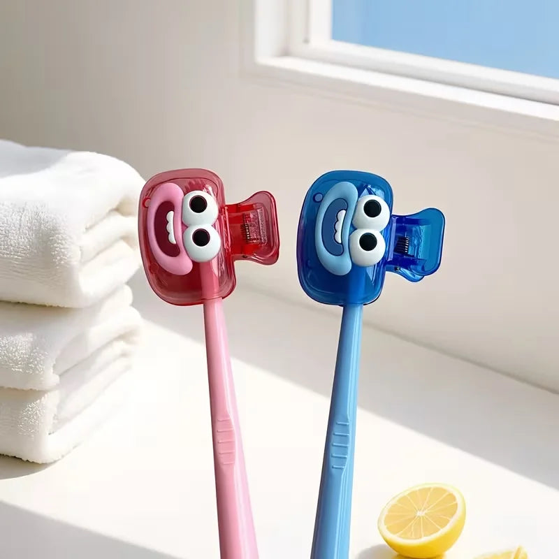 4-piece new cute and cheerful face-shaped toothbrush set in dopamine color combination with toothbrush dust cover