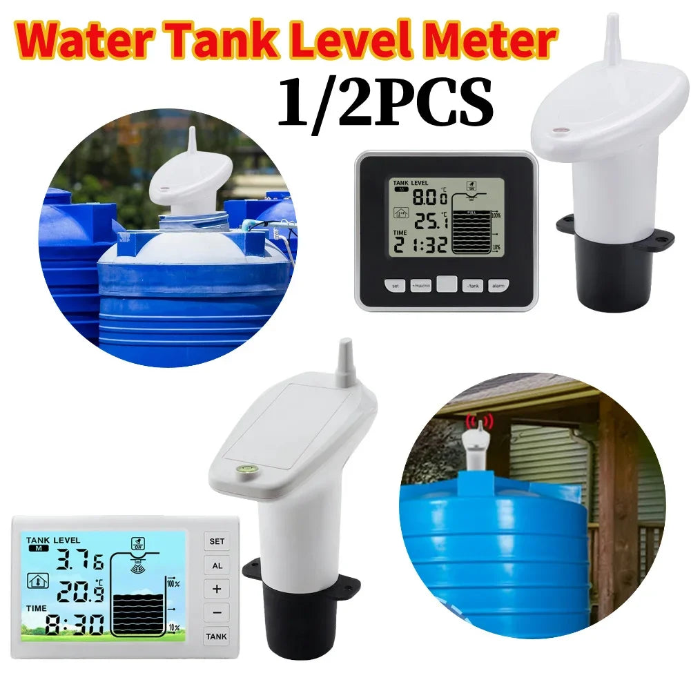Ultrasonic Water Tank Liquid Level Meter Temperature Sensor Time Display W/ Alarm Ultrasonic Water Tank Liquid Depth Level Meter