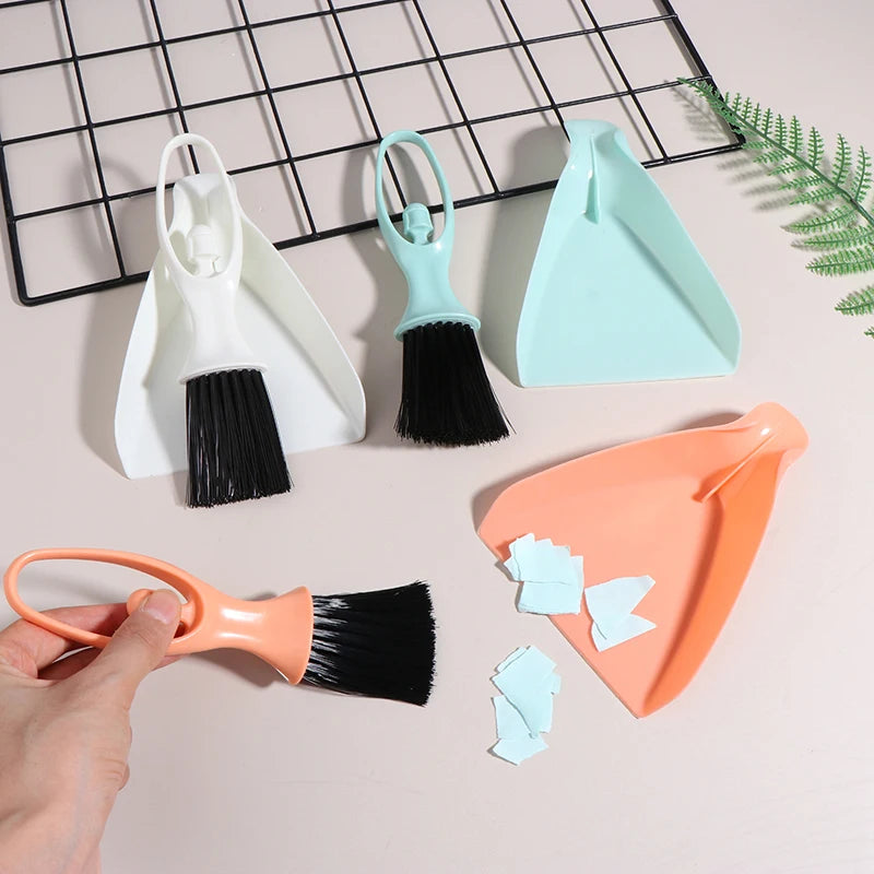 NEW 1PC Mini Handy Desktop Keyboard Sweep Dustpan Cleaning Brush Corner Broom Pan Set With Handle Household Cleaning Tool