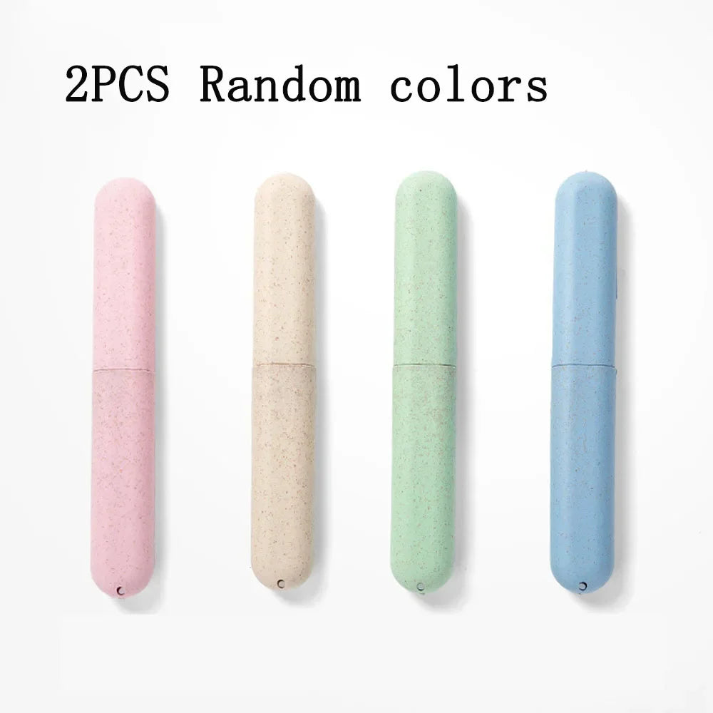 2 Pcs/Set Lightweight and Portable Travel Straw Toothbrush Holder, Breathable and Washable Toothbrush Storage Box