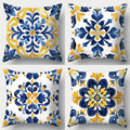 4-Piece Set, Vibrant and Intricate Blue-Yellow Tile Pattern - Inspirational Pillow Cover Decoration, Insert Not Included