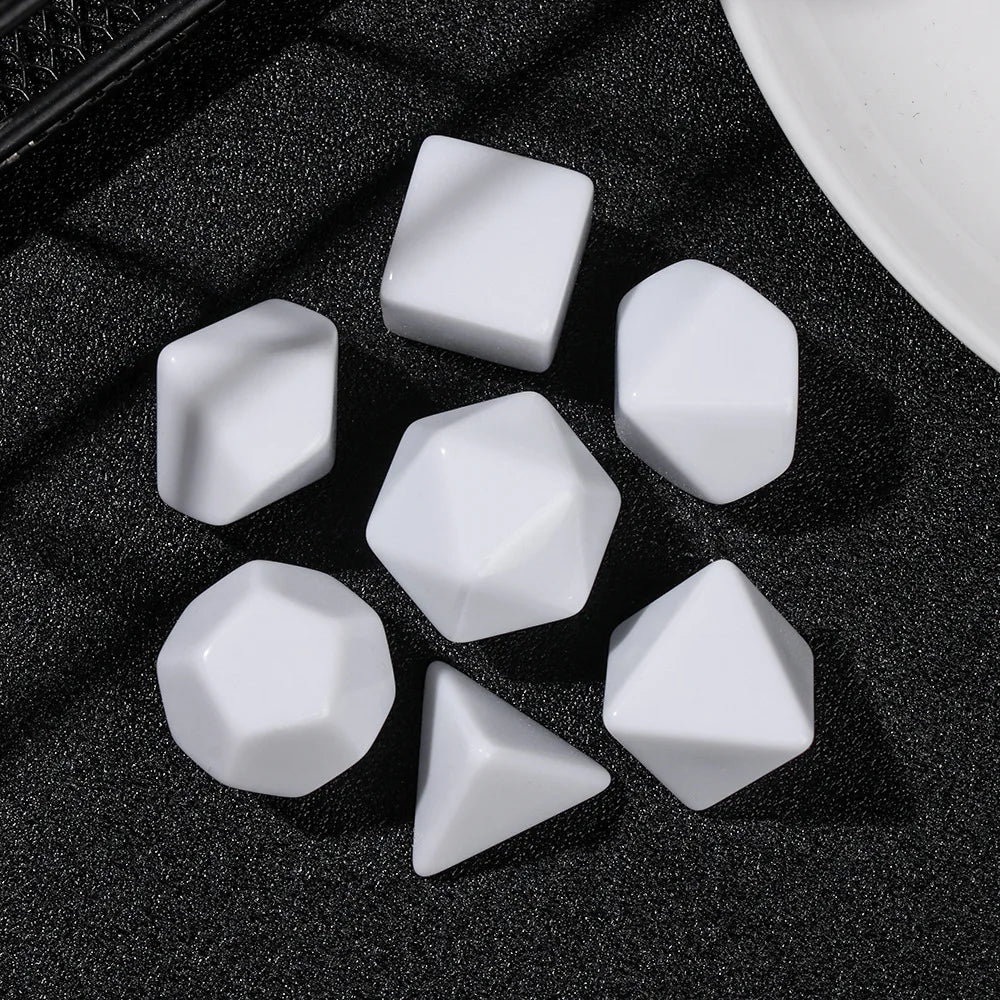 7 Pcs Set of Black White Blank D20 D12 D10 D8 D6 D4 Polyhedral Dice Kit for Kids DIY Engrave Print for Party Board Game DND TRPG
