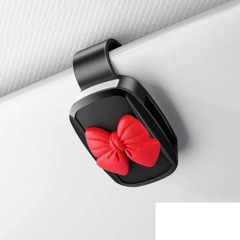 Bowknot Car Glasses Clip Cute Feminine Cartoon Sun Visor Multifunctional Storage Holder Eyeglass Organizer Auto Interior