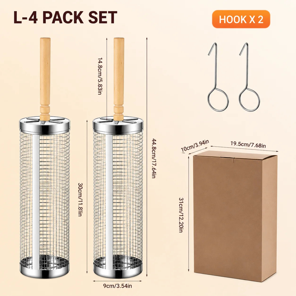 4/6/8 Pack Stainless Steel Rolling Grilling Basket Set Wooden Handle Outdoor Camping BBQ Vegetable Meat Grilling Accessories