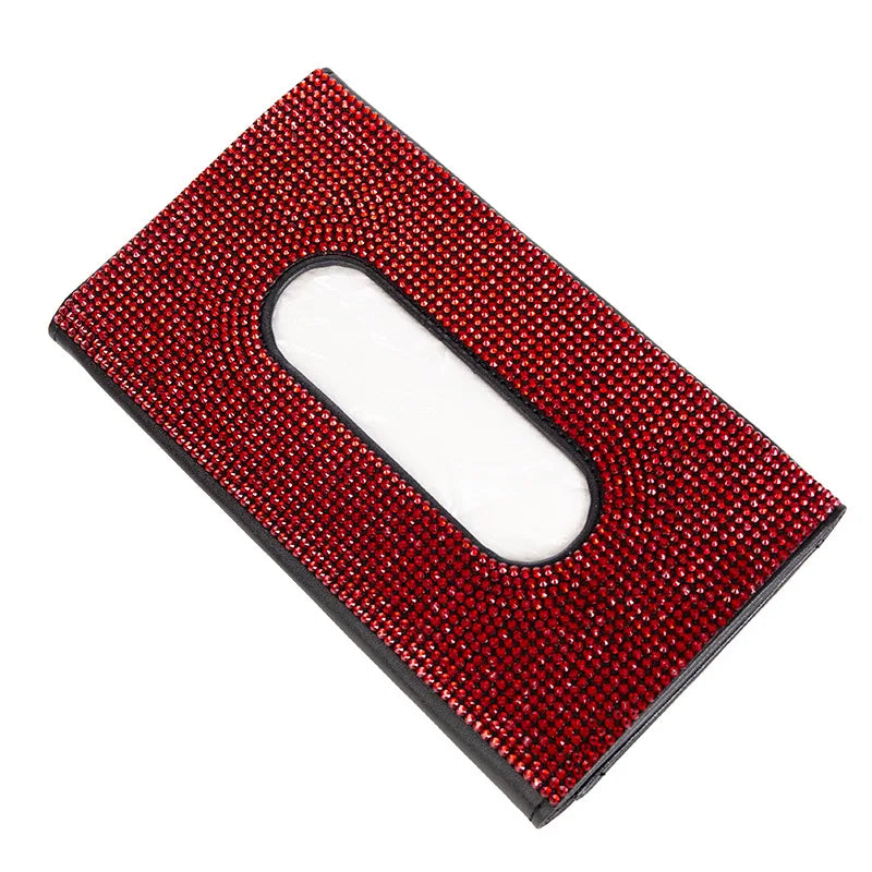 Bling Crystal Car Tissue Box Sun Visor Diamond Leather Auto Tissue Paper Holder Case Sunvisor Hanging Napkin  car decoration