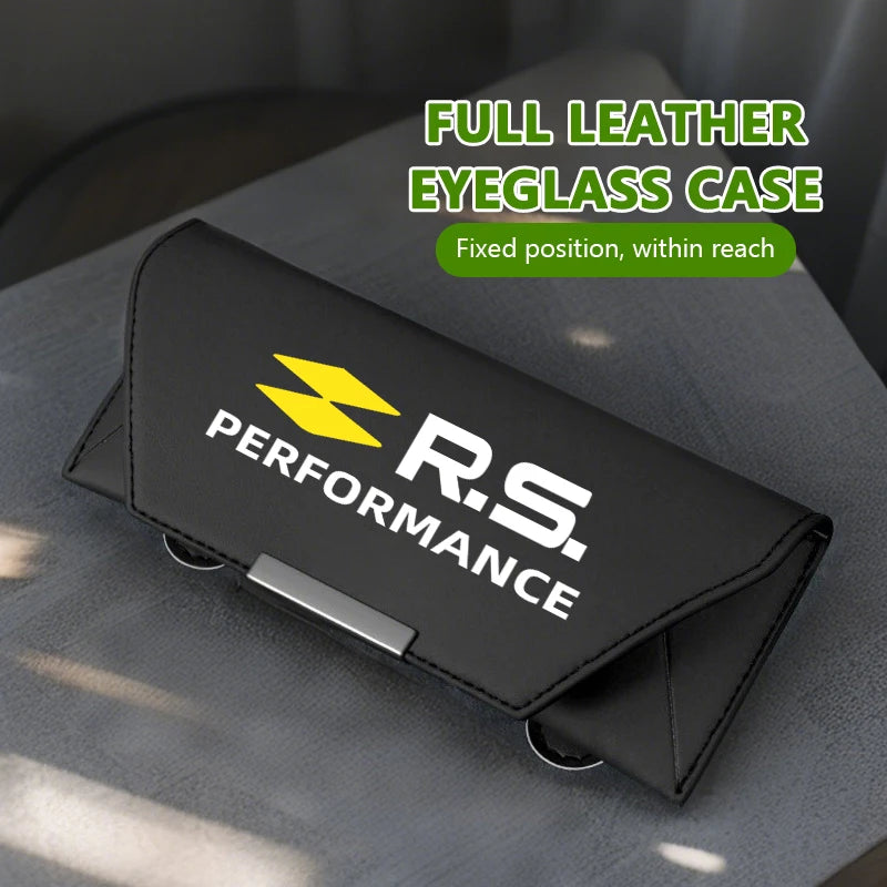 For Renault Leather Car Sun Visor Glasses Case Sunglasses Storage Clips Accessories RS Clio Scenic Logan Megane Koleos Sandero