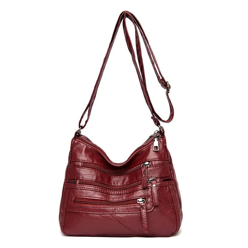 Washed Soft Leather Crossbody Bag for Women Double Layer Large Capacity Shoulder Box Bag Elegant Everyday Purse