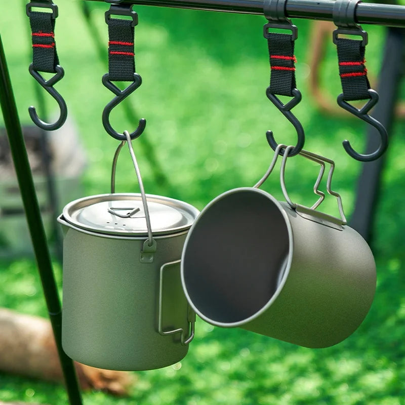Titanium Camping Cookware Set with Folding Mug (420ml/750ml) and 750ml Pot, Lightweight Portable Outdoor Kit for Hiking Backpack