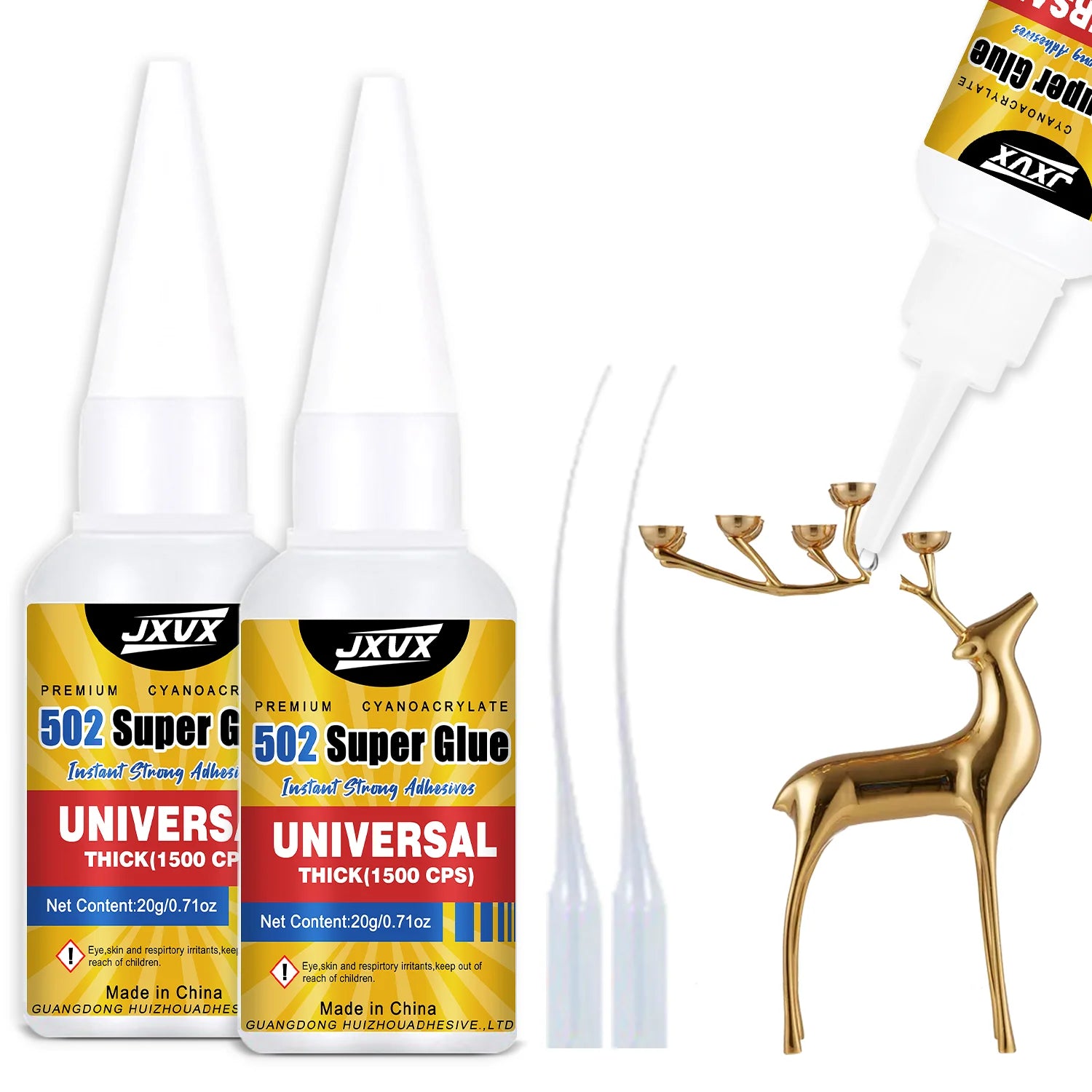 JXVX New 20g 502 Super Glue Quick-drying Cyanoacrylate Instant Leather Rubber Wood Glass Metal Strong Bond Liquid Adhesive Tool
