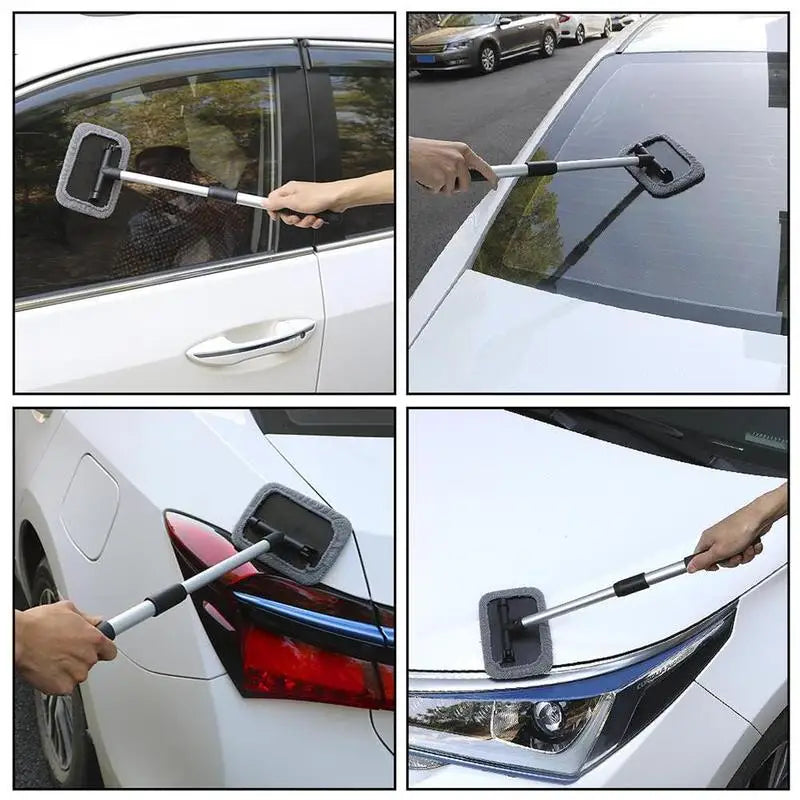 Car Windshield Glass Cleaner Microfiber Car Window Cleaning Brush Extendable Handle Interior Exterior Car Wash Tools Set