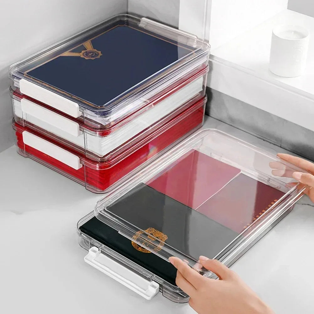 1-3 pcs Clear Plastic Document Storage Box with Handle - A4 File Organizer for Desk, Office, and School
