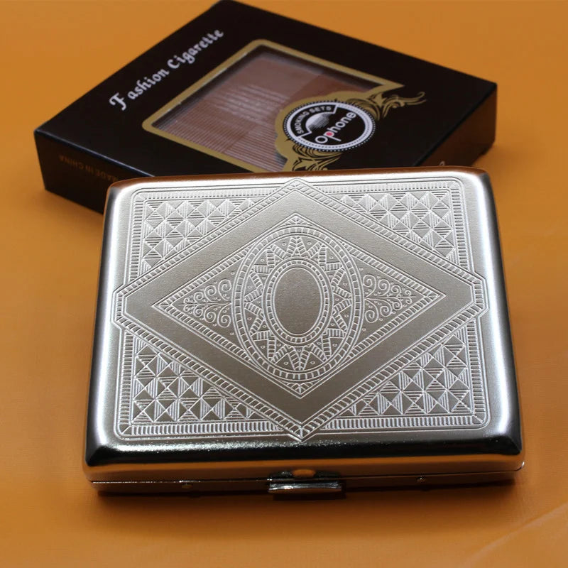 Portable Stainless Steel Cigarette Case Metal Embossed Holder Pocket Storage Box for Smoking Accessories Daily Use