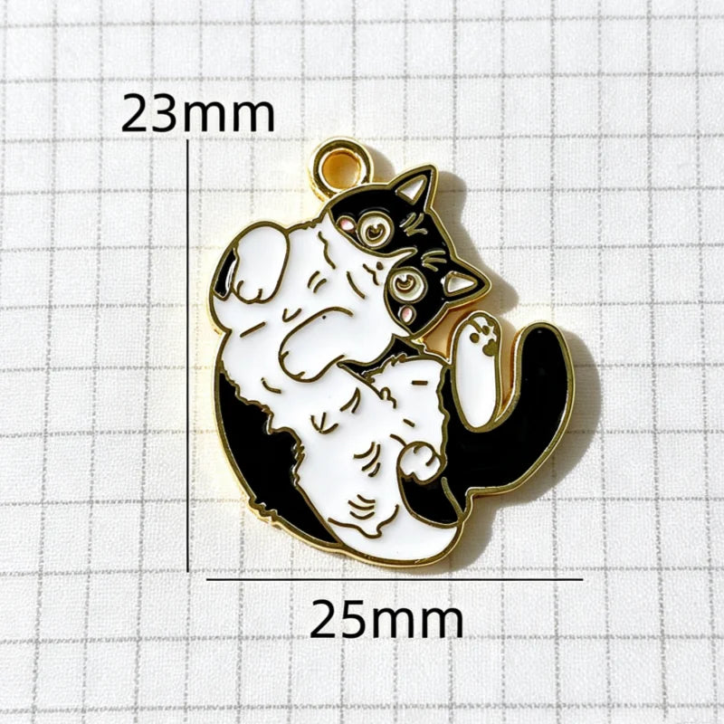 10pcs Black and White Persian Cat Lively and Cute DIY Accessories Pendant Pendant Keychain Necklace