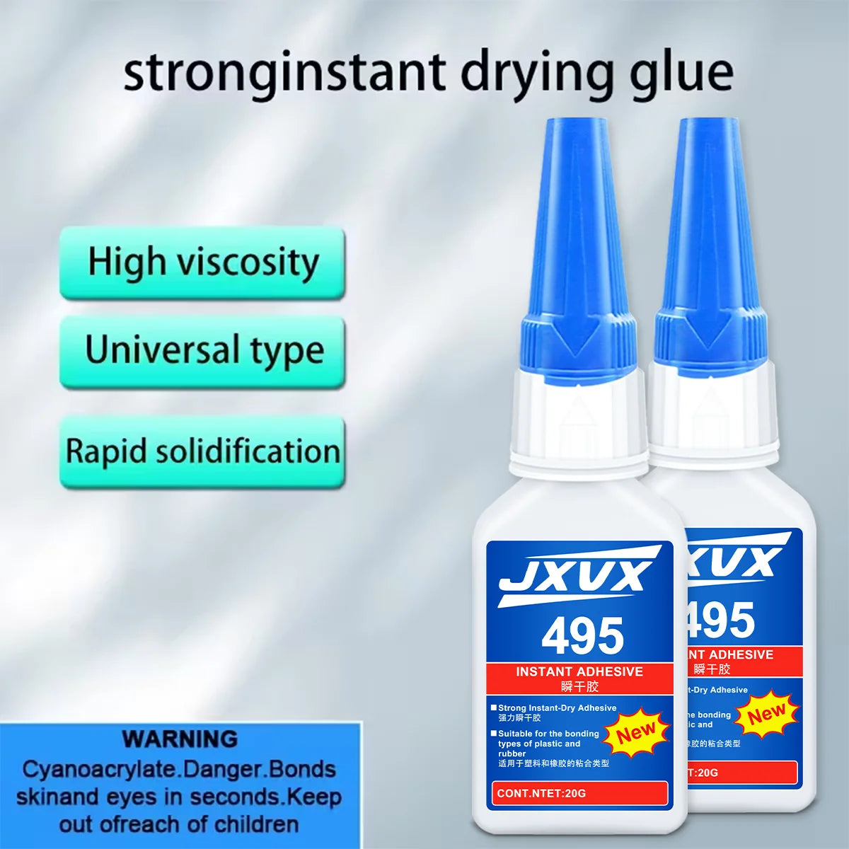 10 Pieces Jxvx 495 Instant Adhesive Super Glue 20g Quick Drying Transparent Multipurpose Metal Plastic Rubber DIY