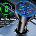 6-in-1 Super Fast Car Charger Adapter with LED Voltage Display, Car Plug Powered Phone Charger for Smart Devices like Tablet