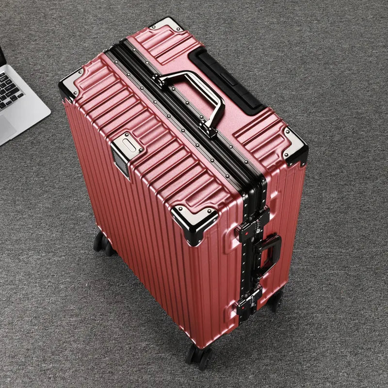 Trolley Luggage 20 26 30" Aluminium-framed Suitcase with Silent Wheels Unisex High-capacity Rolling Luggage Password Suitcase
