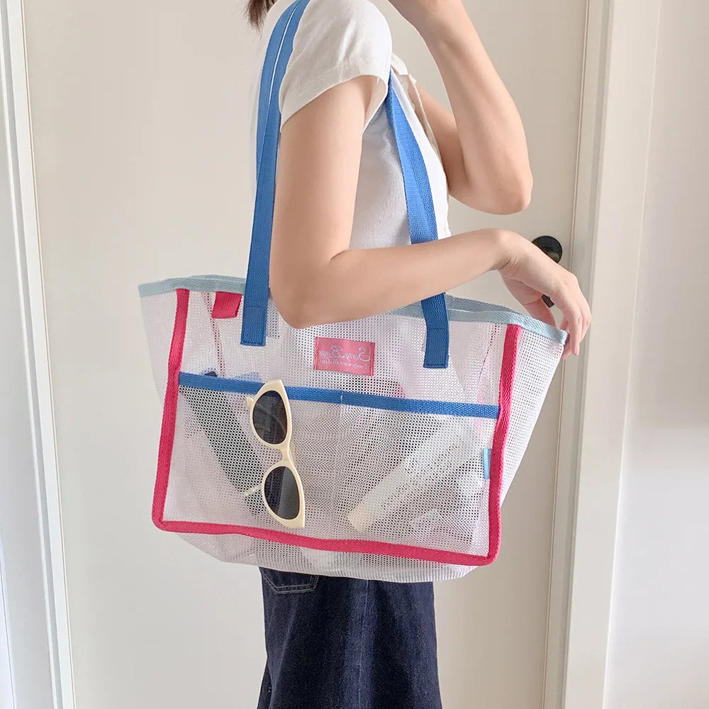 New Best-Selling Trendy Mesh Handbag Beach Bag Single Shoulder Bag Summer Large Capacity Portable Storage Travel Bag for Girls