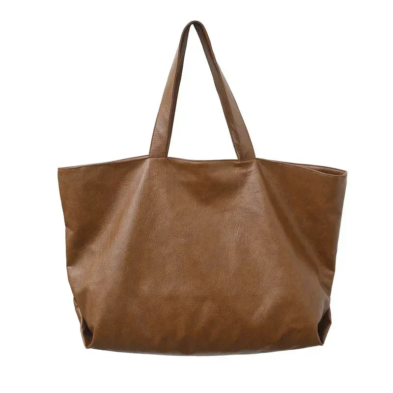 New PU Black Zipper Large Capacity Handbag Lightweight Soft Leather Shoulder Bag Unisex Simple Fashionable Versatile Tote Bags