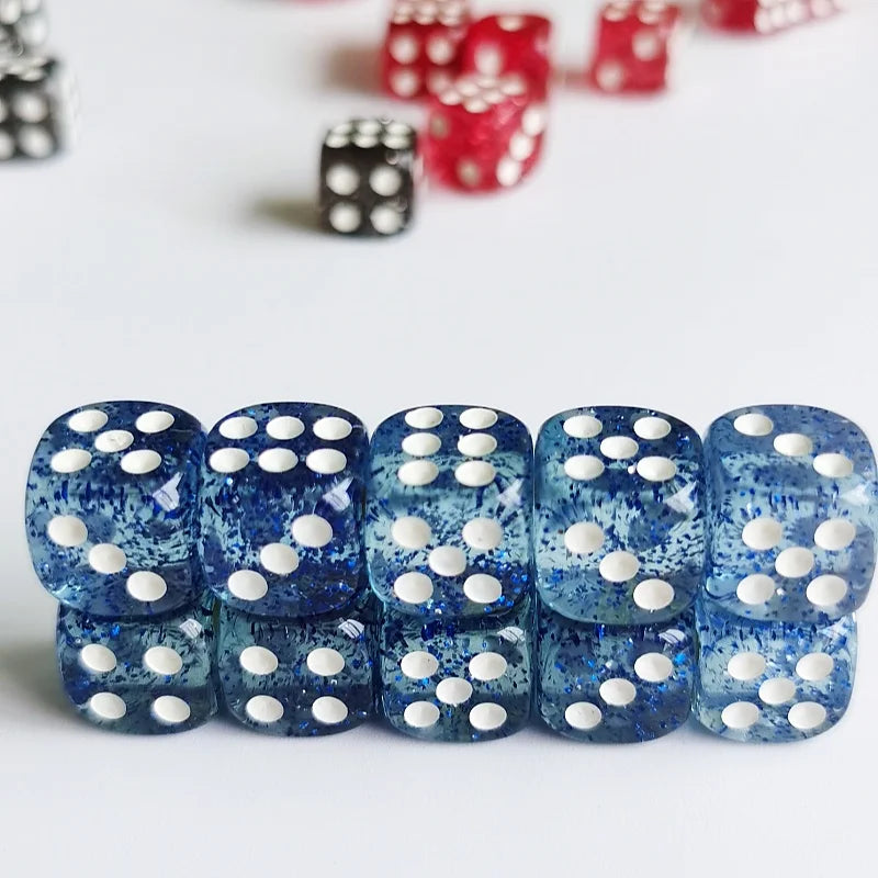 Set of 10pcs Glitter Dice Roller D6 6 Faces  12mm Casino Game Dice D6 Mini Dice in OPP Bag For Table Board Game