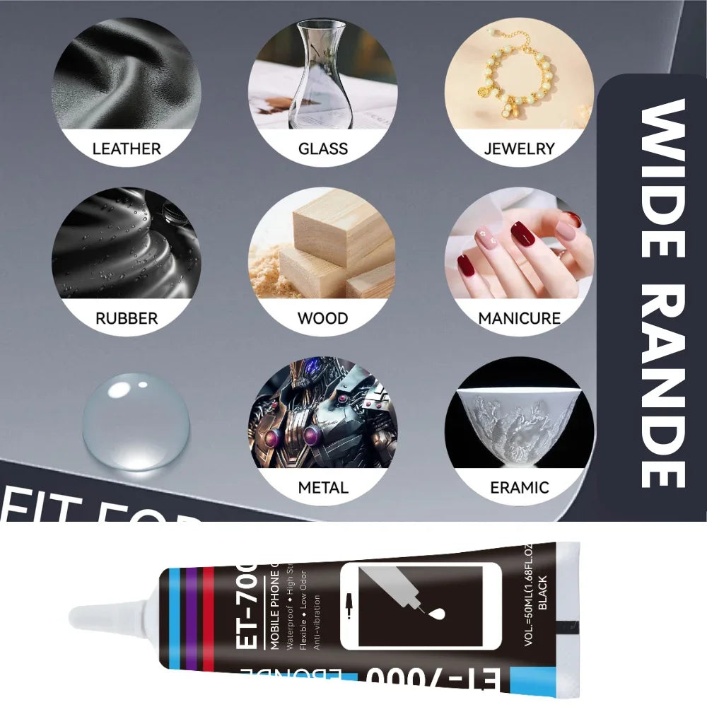 T7000 Black Soft Glue for Phone Back Glass Battery Repair-High Strength Anti-Vibration Flexible Adhesive Screen Replacement Glue