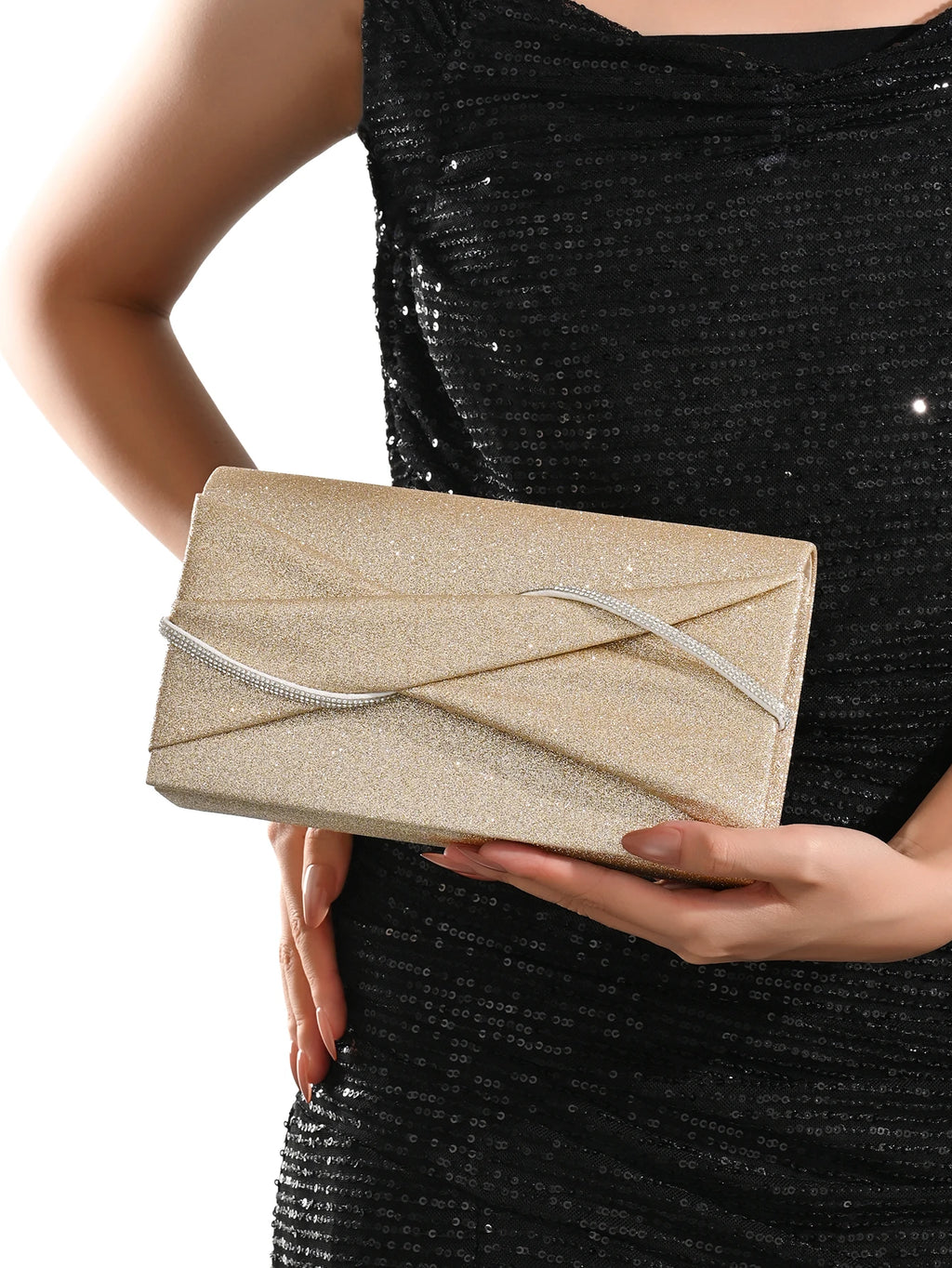 Hand Clutch Bag, Evening Clutch Bag For Women, Sparkling Crystal Rope Ruched Handbags, Glitter Envelope Purse For Party Girl,Wom