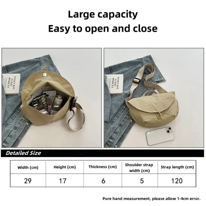 Women Crossbody Fashion Hidden Magnetic Button Sports Riding Waist Bag Nylon Dumpling Shoulder Satchel Suitable for Travelling