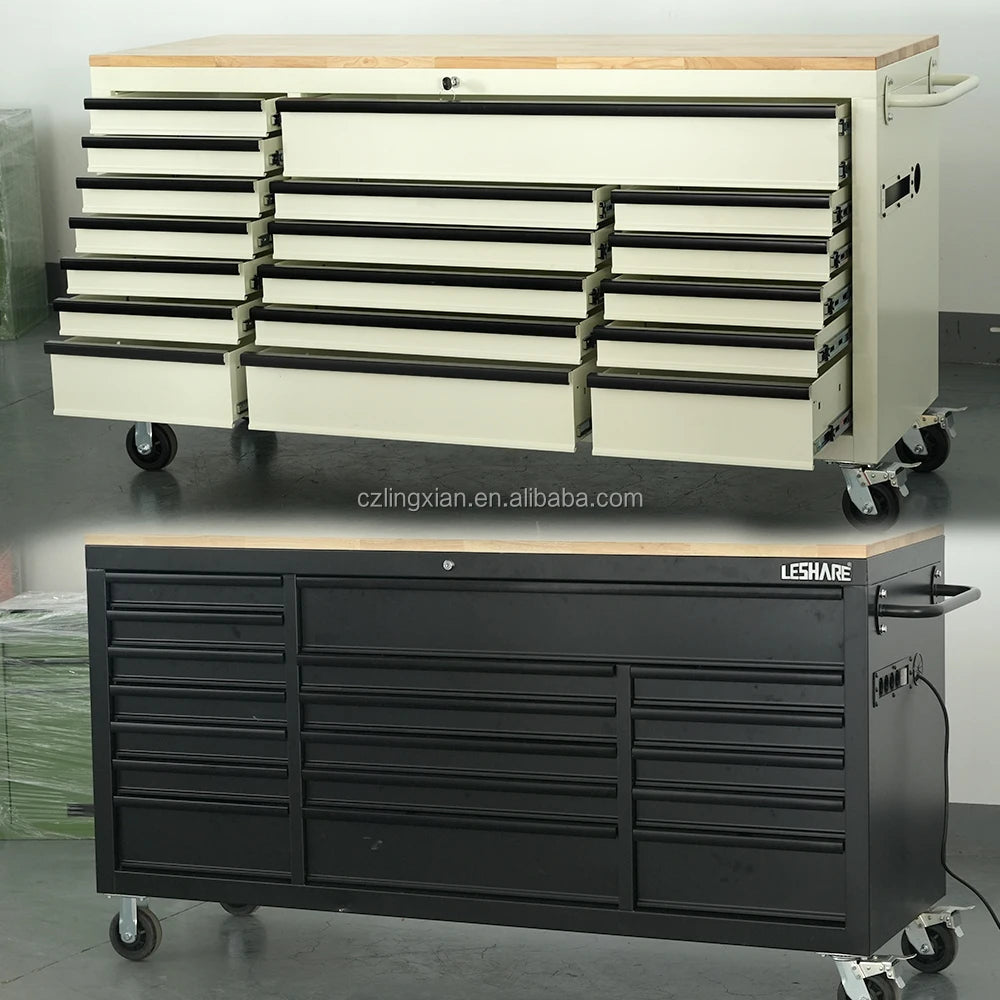 Mobile 18-Drawer 72in Drawers Tool Trolley Moving Workbench Workbench Large Tool Cabinet With Wooden Top