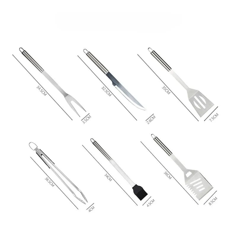 Portable BBQ Grill Tools Set Extra Thick Stainless Steel Fork, Spatula & Tongs - Injector - Complete BBQ Perfect Grill Gifts for