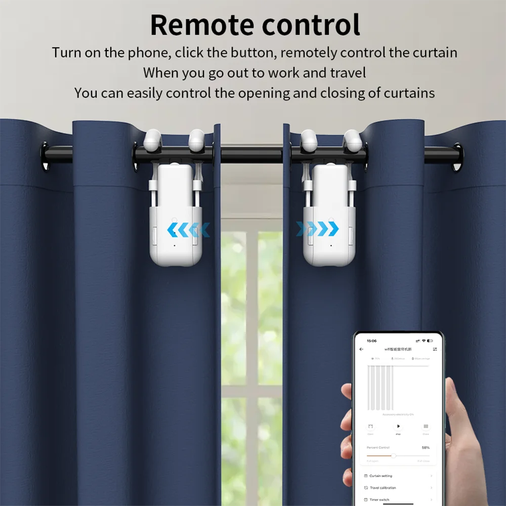 WiFi 3 in 1 Smart Curtain Motor Electric Curtain Robot Auto Opener No Wiring Support APP （Equipped with Remote Control）