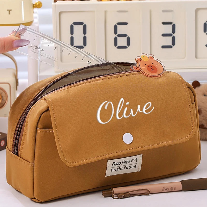 Customised Embroidery/Standard Style 2 Options, Personalized Flip-Top Pencil Case, Stationery Bag, Back-To-School Season,
