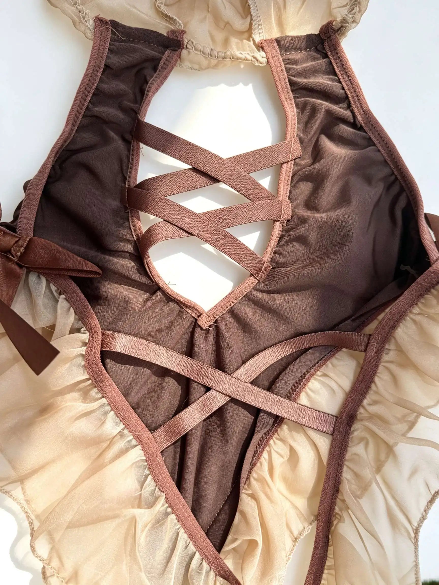 Sexy Bodysuits Bowknot Patchwork Mesh Hollow Hotsweet Lovely Bear Soft Gauze Playsuit Pajama Club Cosplay Costume Women Clothing