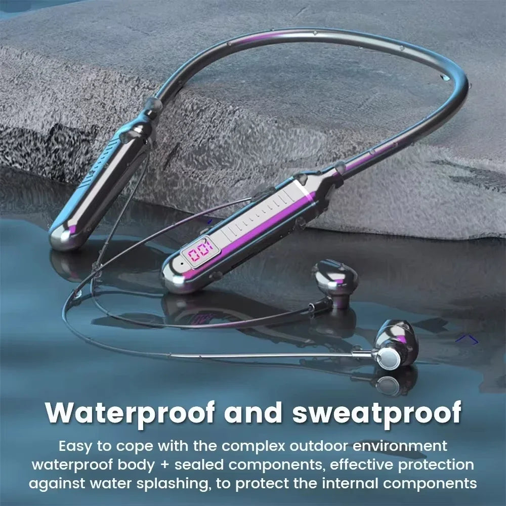 Bluetooth 5.2 Earphones Neckband Headphones TWS Wireless Headsets HiFi Stereo LED Digital Display Dual Mode Waterproof Earbuds