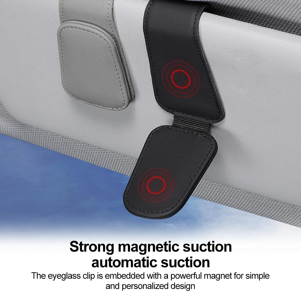 Universal Car Sun Visor Eyeglass Hanger Clip PU Leather Magnetic Glasses Holder Multi-Function Storage Auto Interior Accessories