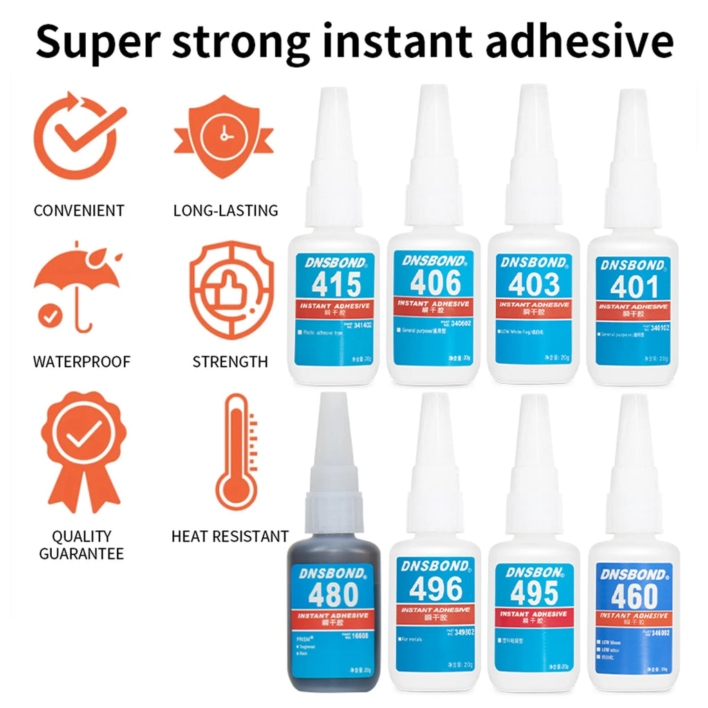 Brand-new Upgraded Instant Adhesive 401/ 403/ 406/ 454/ 460/ 480/ 495/ 496 Super Glue Extra Strong Multi-purpose Cyanoacrylate