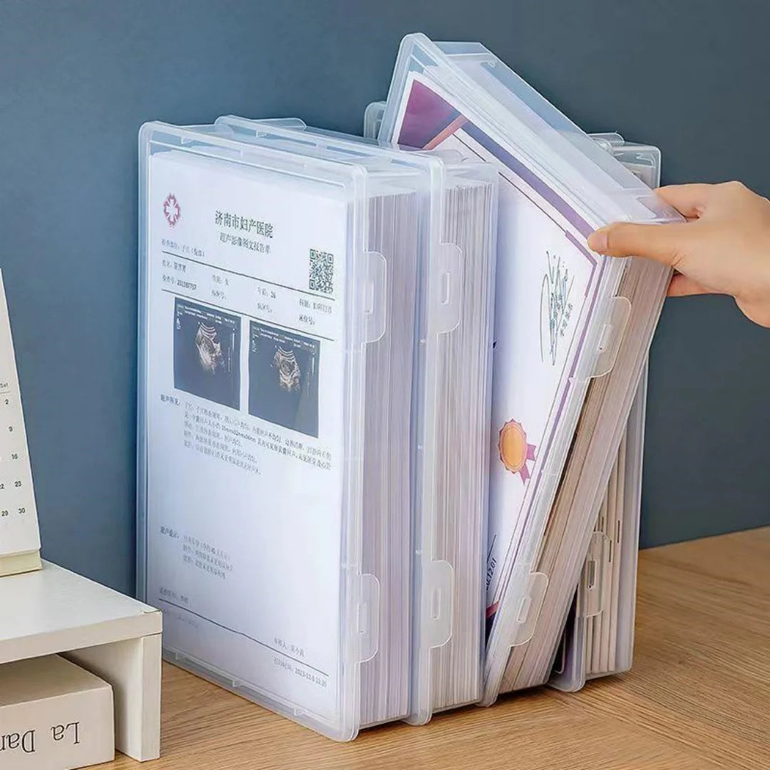 Stackable Clear A4 Document Storage Box Latch Lid Plastic Desktop Organizer Home Office Certificate Paper File Protection Holder