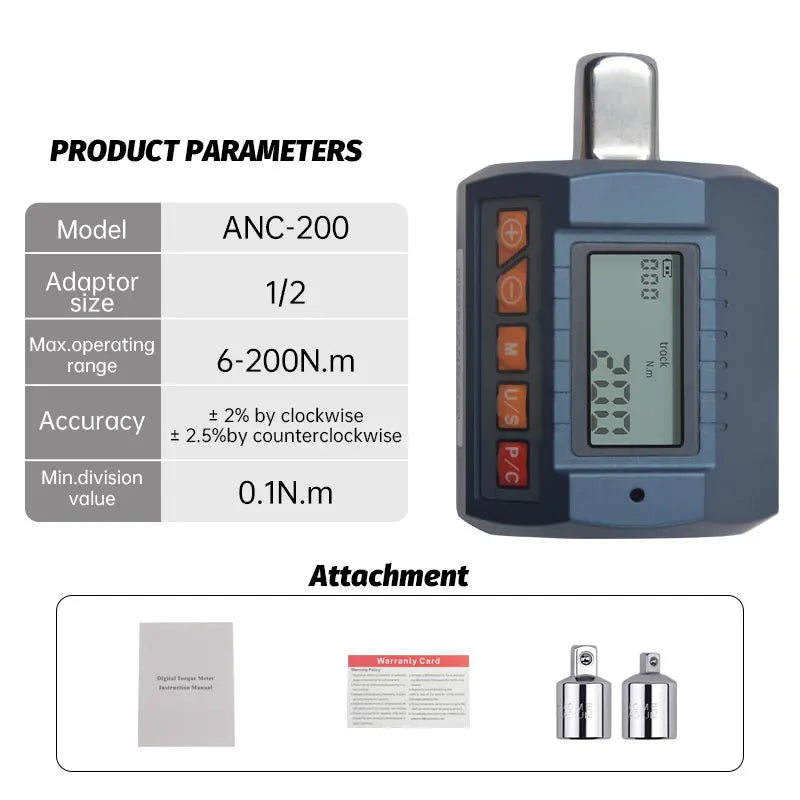 ANC Industrial Digital Torque Meter Torque Gauge 30 135 200 340 N M Torque Adapter Maintenance Instrument for Accurate Detection