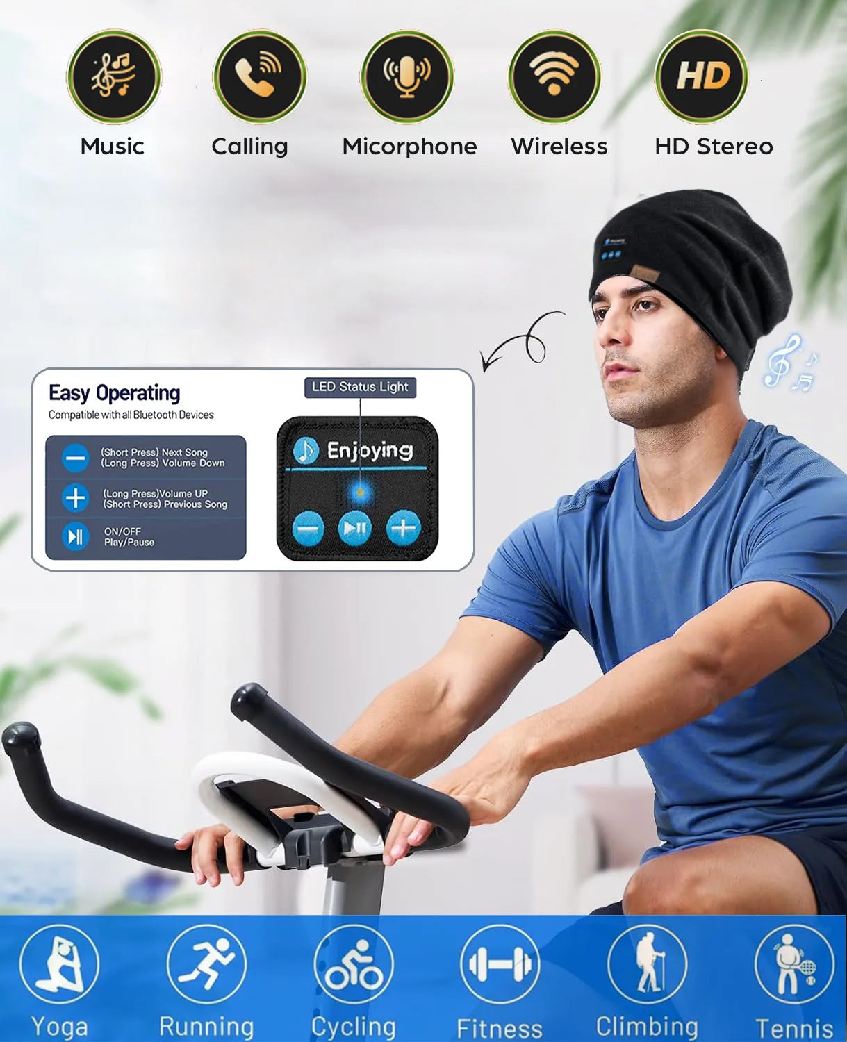 Bluetooth Headphone Wireless Smart Cap Headset Women Beanie Hat Speaker Hunting Camping Running Music Earphone Spring Autumn Hat