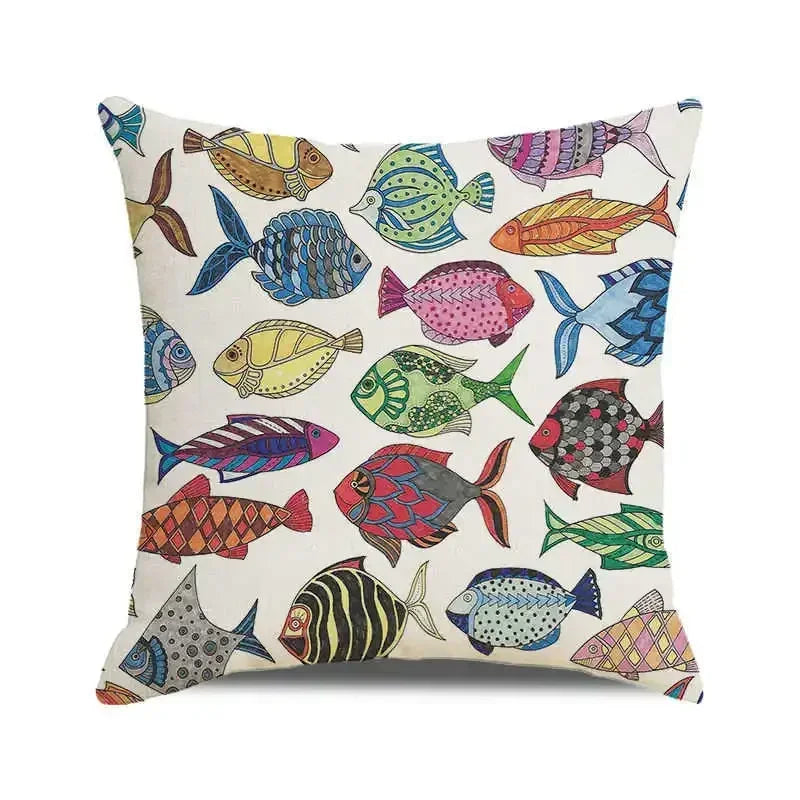 Ocean breeze and small fish pattern Double-sided Printed pillow cover Short plush Suitable living room sofas throw cushion cover