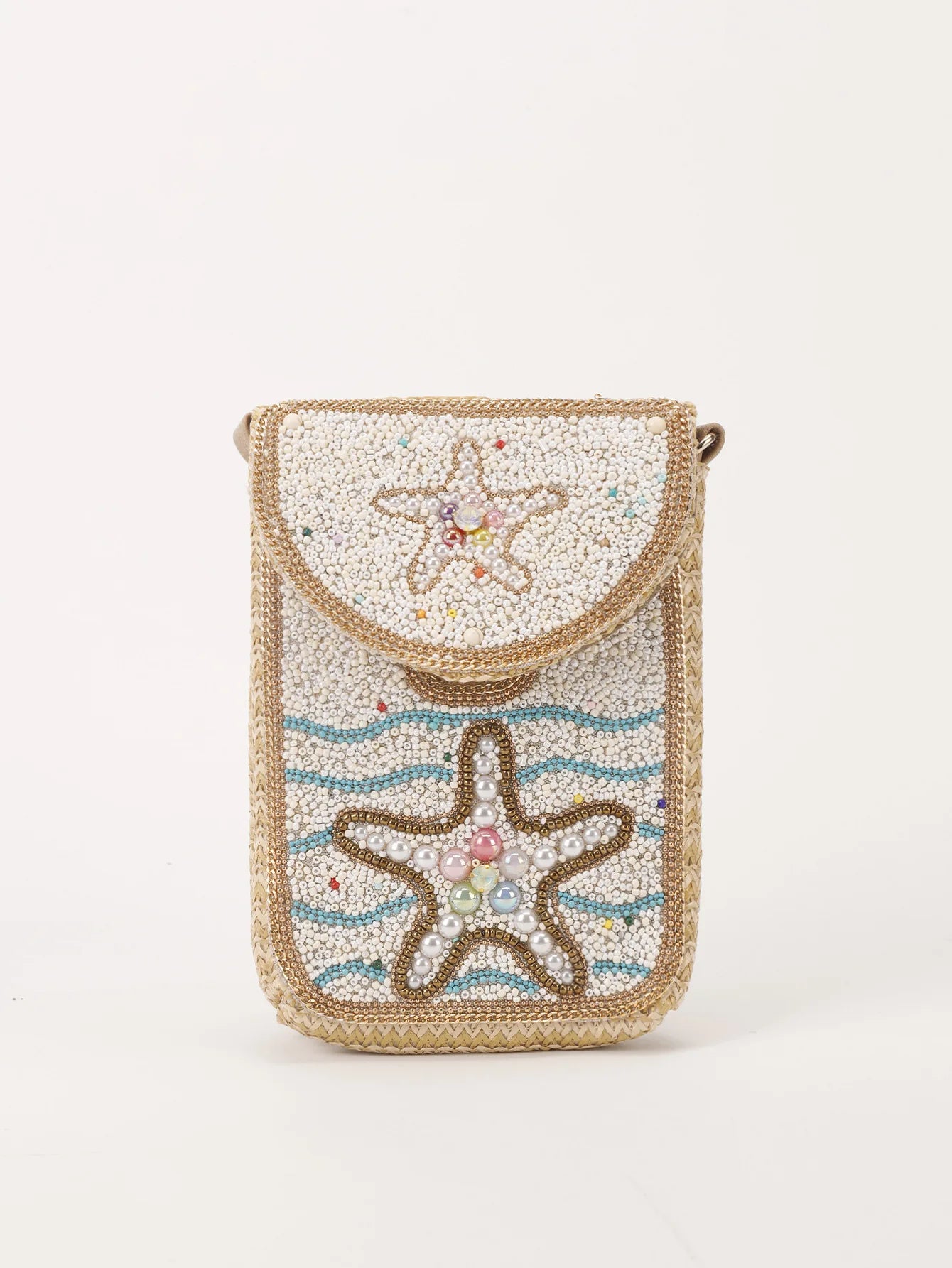 Advanced straw woven crossbody bag, new fashionable rice bead bag, European and American woven women's shoulder phone bag