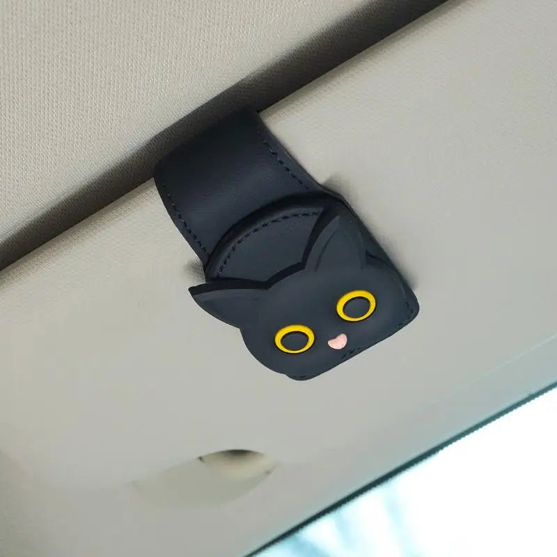 Cute Cat Magnetic Glasses Case for Car Sun Visor Holder Multi Function Auto Accessories for Women Girls